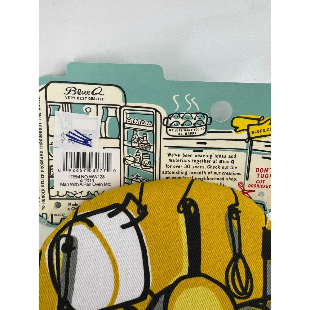 Blue Q Man With A Pan Oven‎ Mitt Retro Yellow 100% Cotton Super Insulated WW128